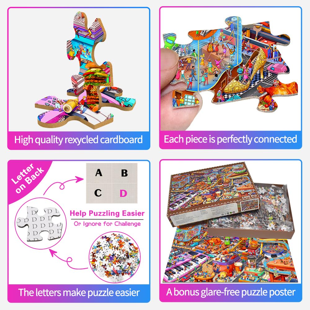 Huadada Jigsaw Puzzles For Adults 1000 Piece Jigsaw Puzzles For Adults Challenging Game Puzzles With Letters On Back(Little People'S World Party)