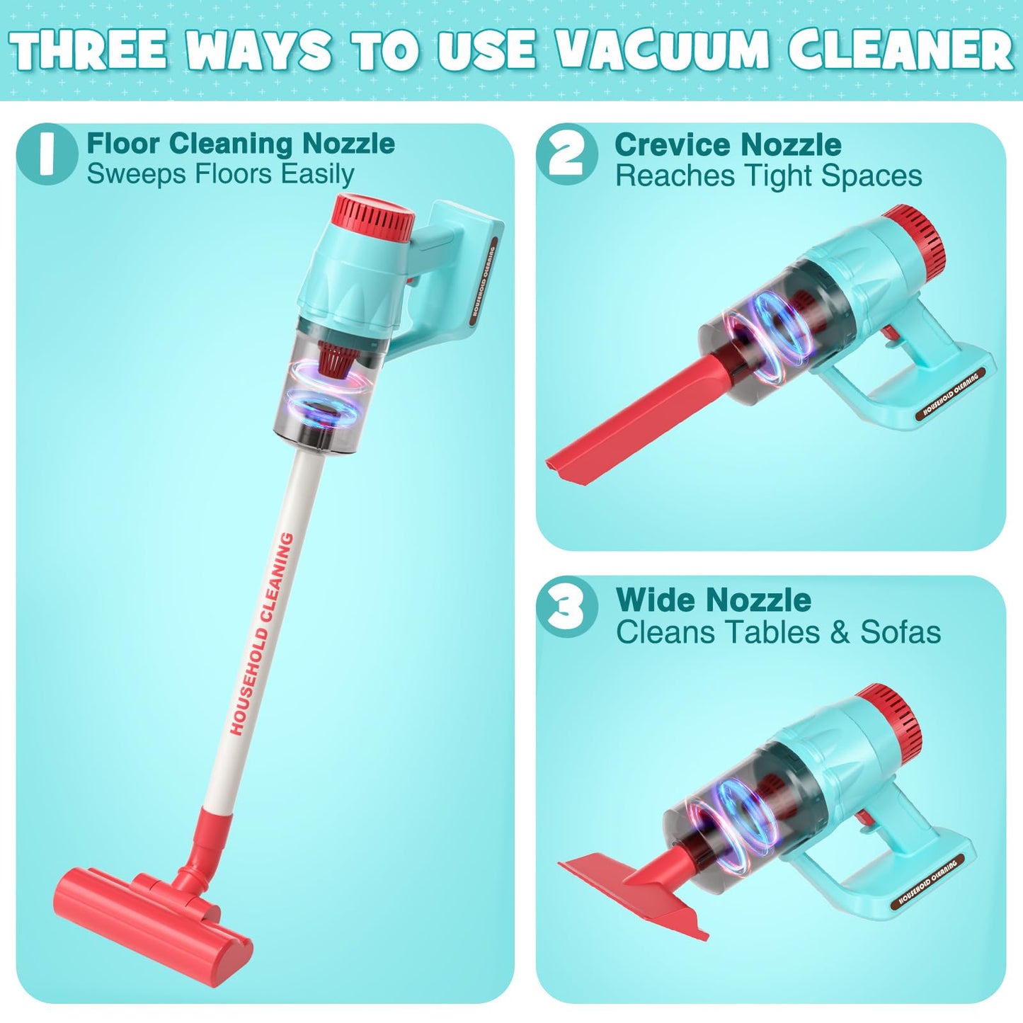 Kids Cleaning Toy Set For Toddlers With 3-In-1 Vacuum That Really Works, Mop & Broom Set & Pretend Play Household Cleaning Tools