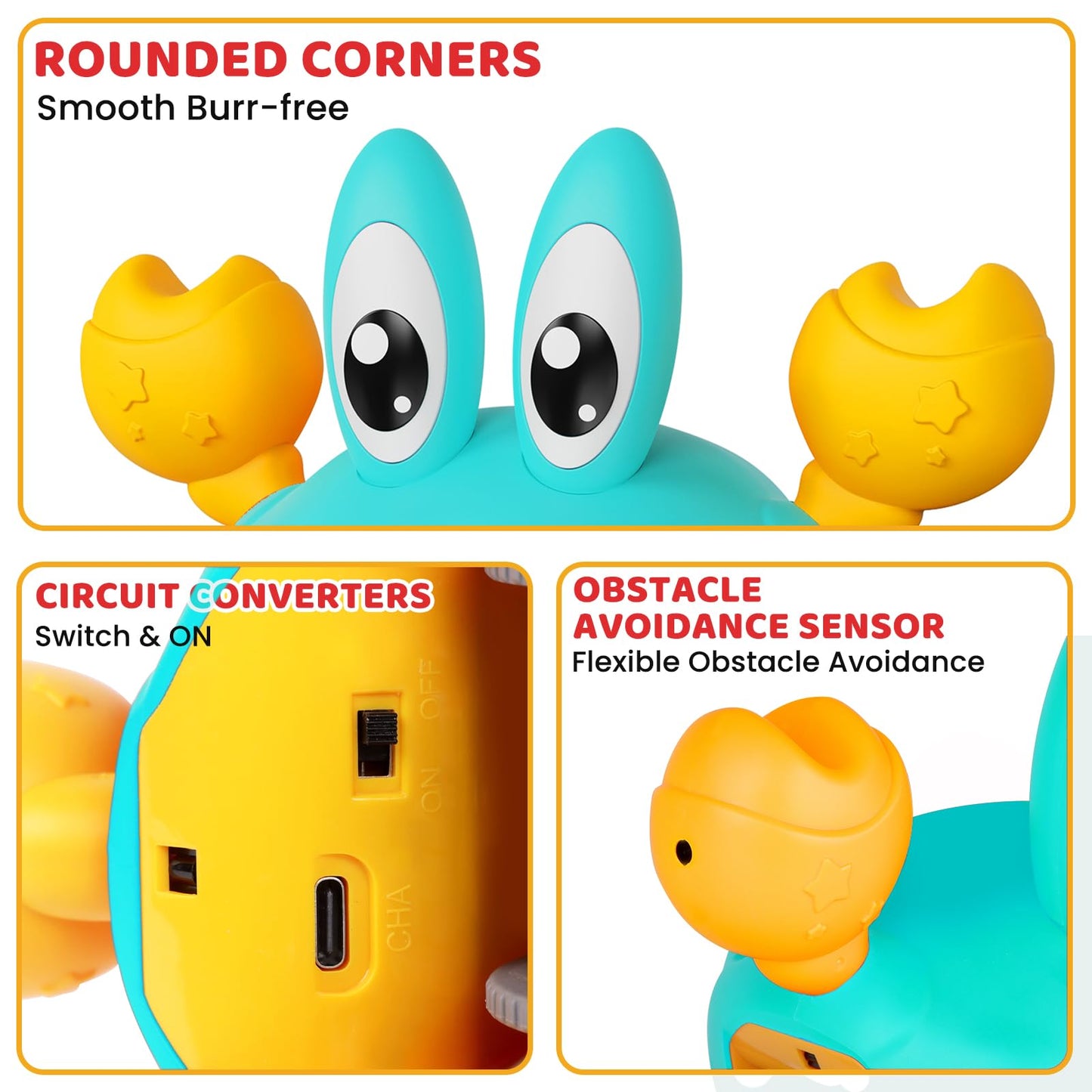 Funmission Crawling Crab Baby Toy, Infant Tummy Time Toys For 3-6 Year Olds With Music And Led Light, Sensory Toys For Babies To