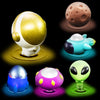 Bath Toys Light Up Floating Space Bath Tub Toy Set 6pcs Glowing Bath Toy Universe Theme Toy with Astronaut Rocket Ship Alien UFO