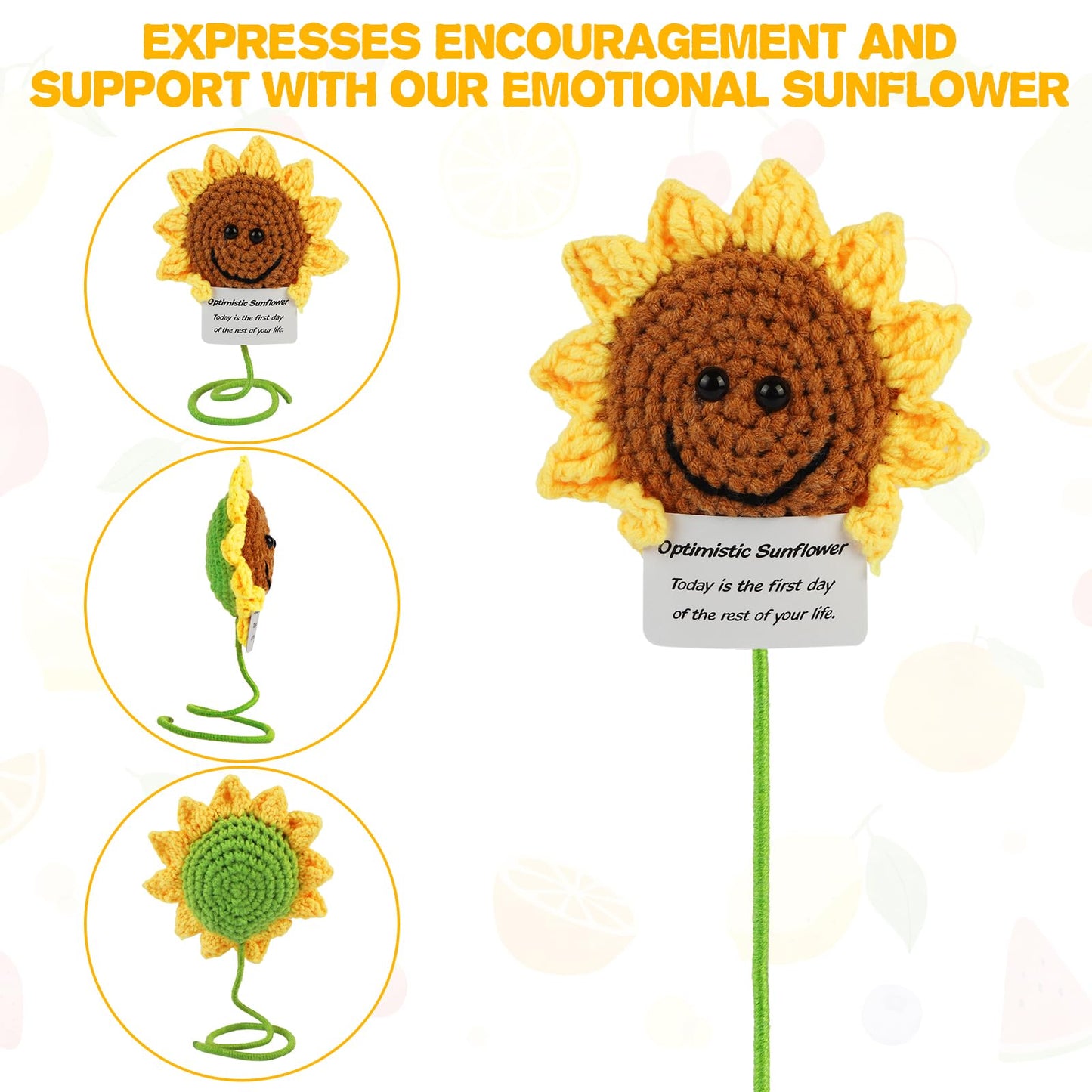 Dafuriet Mini Funny Positive Potato, 3 Inch Knitted Wool Doll With Positive Card For Cheer Up Gifts And Party Decorations, Cute Wool Positive Potato Crochet Doll For Birthday Gifts (Sunflower)