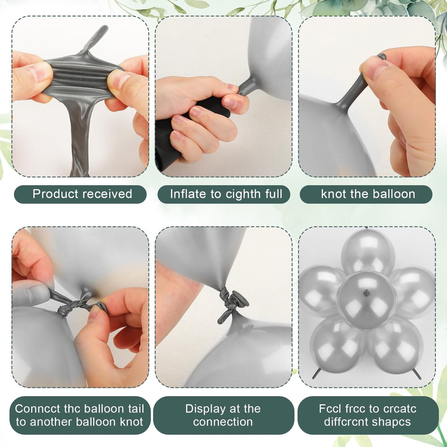 Meanplan 100 Pcs Link Balloon Linking Balloon Latex Linkable Balloons Connected Wedding Party Decoration(Gray,6 Inch)