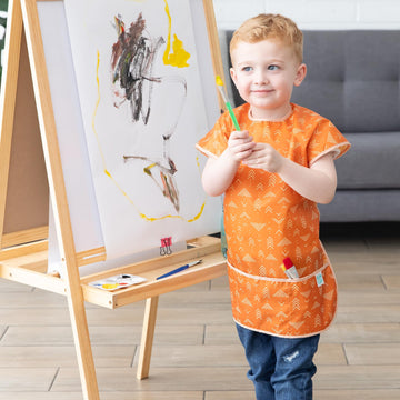 Bumkins Short Sleeve Smock, Toddler Reusable Waterproof Bib For Girls And Boys Ages 3-7 Years, Junior Childrens, Kids Paint Apron, Arts, Crafts And Play With Pocket, Soft Fabric, Boho Orange