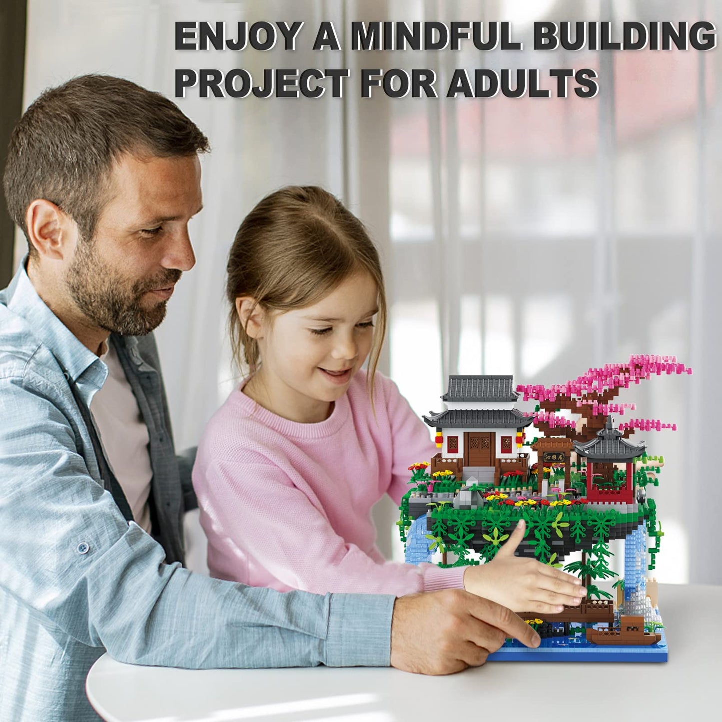 Vziimo Cherry Blossom Bonsai Tree Building Set, Architecture Of Peach Blossom Pond Building Set, Collectible Models Gifts For Teens Adults 14+ (3320 Pcs)