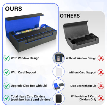 Jaffzora Card Deck Box for MTG Commander Large 6 in 1 Card Storage Display Case with 5PCS TCG Deck Boxes & Dice Tray Holds 2400+ Unsleeved Trading Cards (Black&Blue Set)