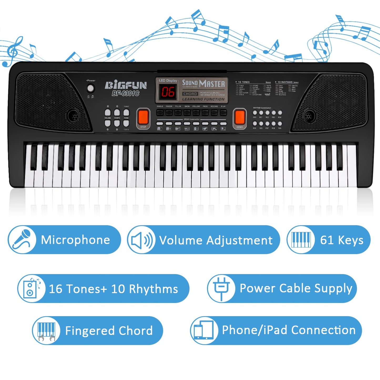 M Sanmersen Piano For Kids With Microphone, Keyboard Piano For Beginners Electronic Keyboard 61 Keys With Dual Speakers/Led Display/Aux-In Jack/Music Stand Piano Toys For Boys Girls Ages 3-12