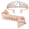 21St Birthday Tiaras And Crowns For Women Girls, Birthday Decorations Rose Gold Sash Crystal Tiara Party Supplies