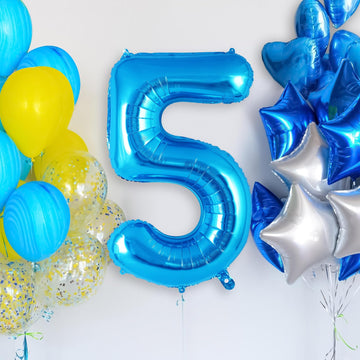 Blue Number 5 Balloon 40 Inch, Big Large Foil Helium Number Balloons, Jumbo Giant Mylar Number 5 Balloons For 5 Year Old Birthda