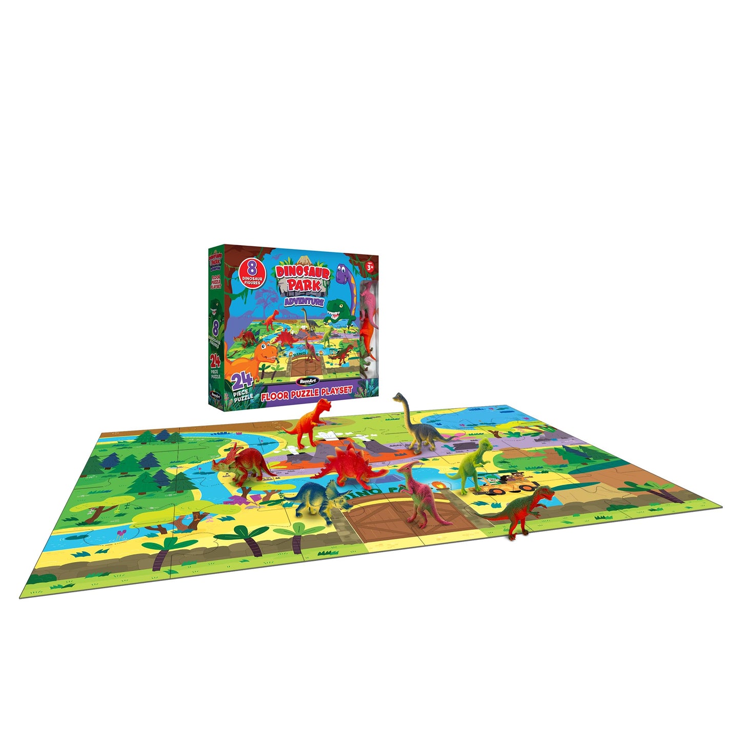 RoseArt - Kids Floor Puzzle Playset - Dinosaur Park Adventure - 24 Piece Jigsaw Puzzle