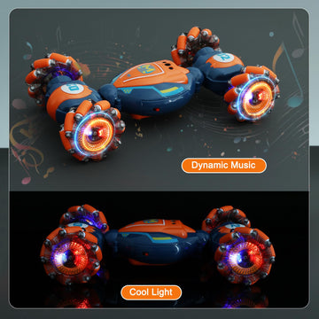 QXHOL Gesture Sensing RC Stunt Car - Boys Toys Age 6-8-12, 4WD Hand Controlled Remote Control Twist Car with Light & Music, Cool