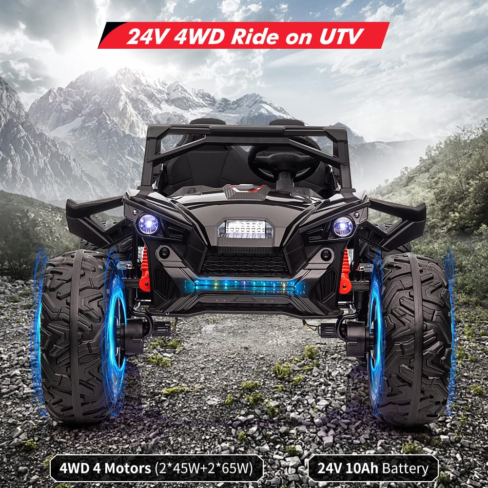 24V 2Seats Ride On Utv With Remote Control, 17'' Extra Large Eva Wheels & 20.5 Wide Seat 4Wd Electric Vehicle With Full-Metal Su