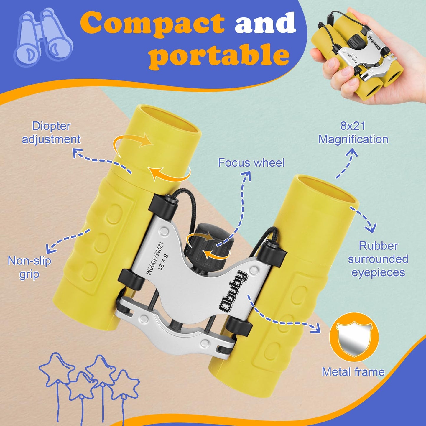 Obuby Real Binoculars For Kids Gifts For 3-12 Years Boys Girls 8X21 High-Resolution Optics Mini Compact Binocular Toys Shockproo