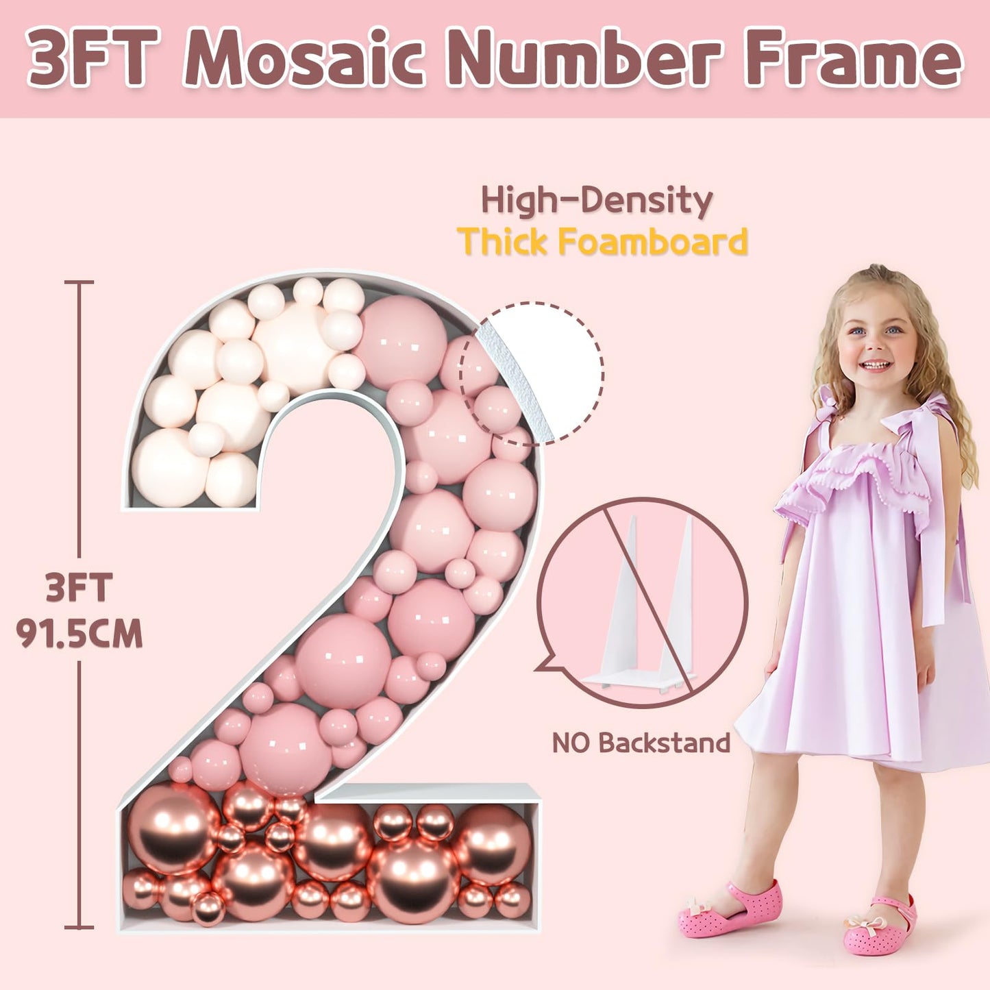 Imprsv 3Ft Mosaic Numbers For Balloons, Marquee Number, Mosaic Number Frame, Number 2 Balloon For Class Of 2023 Decorations, 12T
