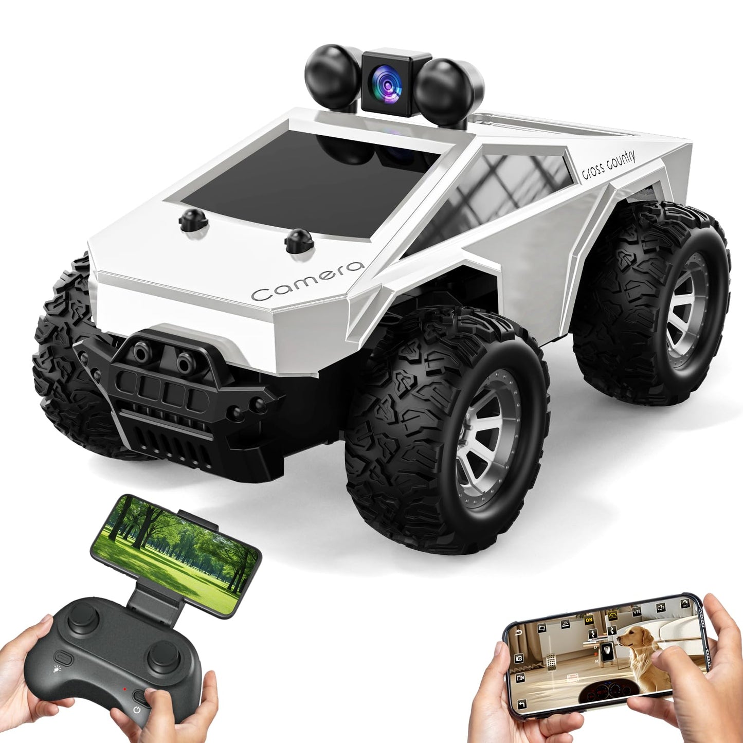 Wihaki RC Cars with Camera Remote Control Truck with 720P HD FPV Camera, All-Terrain Remote Control Car with Body Light Recharge