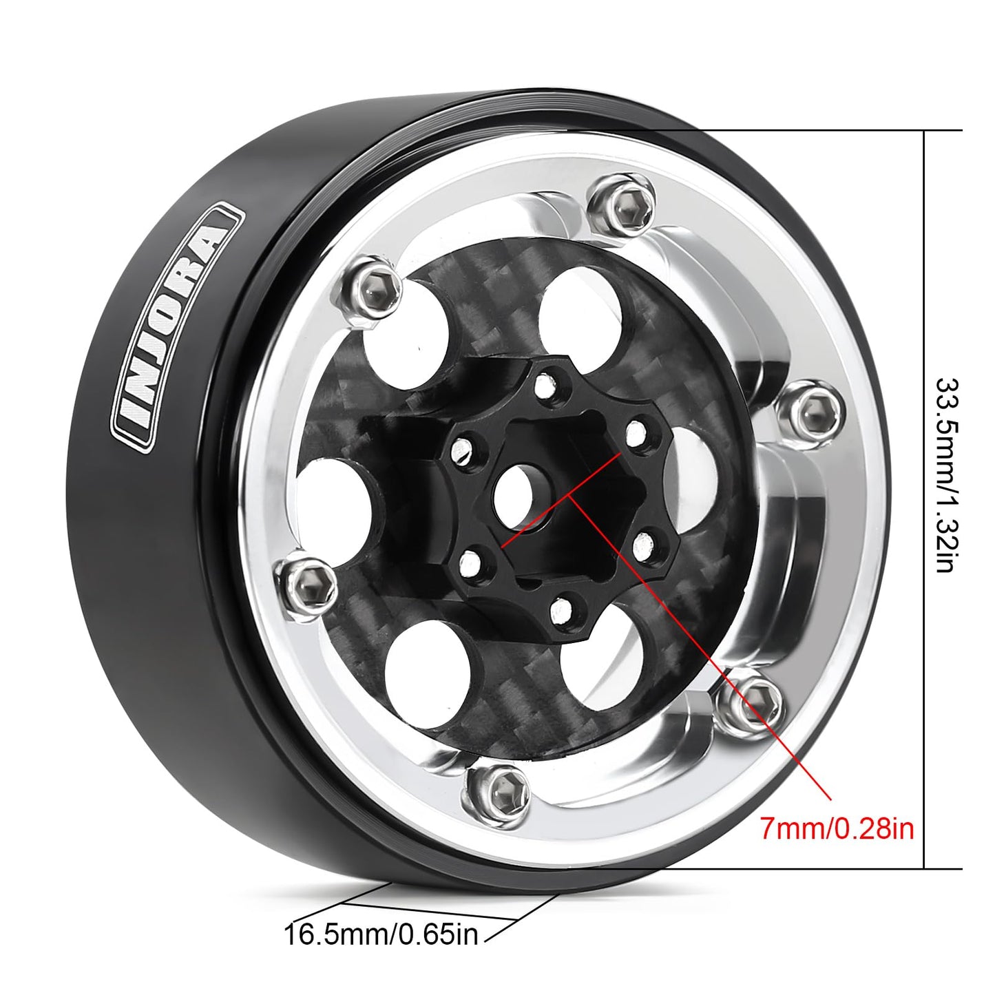 Injora Moduwheel 1.3 Beadlock Negative Offset Wheels With 6-Hole, Replaceable Carbon Fiber Modular, For 1/18 1/24 Rc Crawler (Si