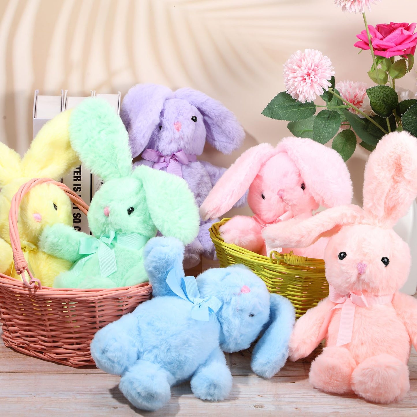 Foilswirl Plush Stuffed Animals Cute 9.84'' Cuddly Toys Soft Plushies With Bowtie Macaron Color For Party Basket Stuffers Mother
