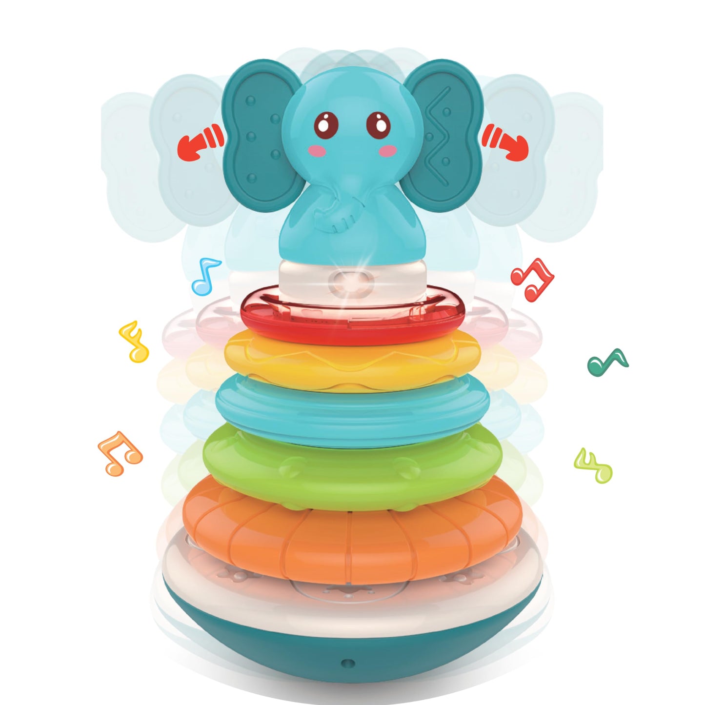 PlenPLAY Baby Tummy Time Toys - Musical Stacking Rings for Toddlers 1-3, Sensory Learning Toys with Elephant Themed Stackable Ri