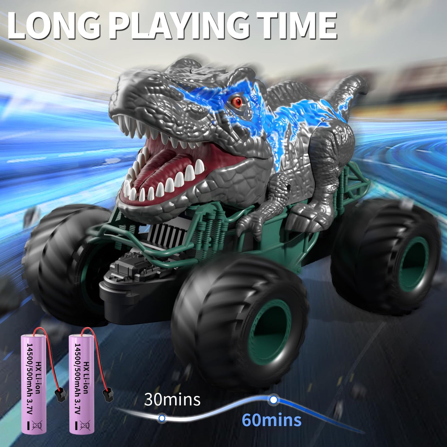 Bennol 2.4GHz Dinosaur Remote Control Car Toys for Kids Boys 4-7 5-7 8-12, RC Dinosaur Car Toys with Light, Sound, Spray, Indoor