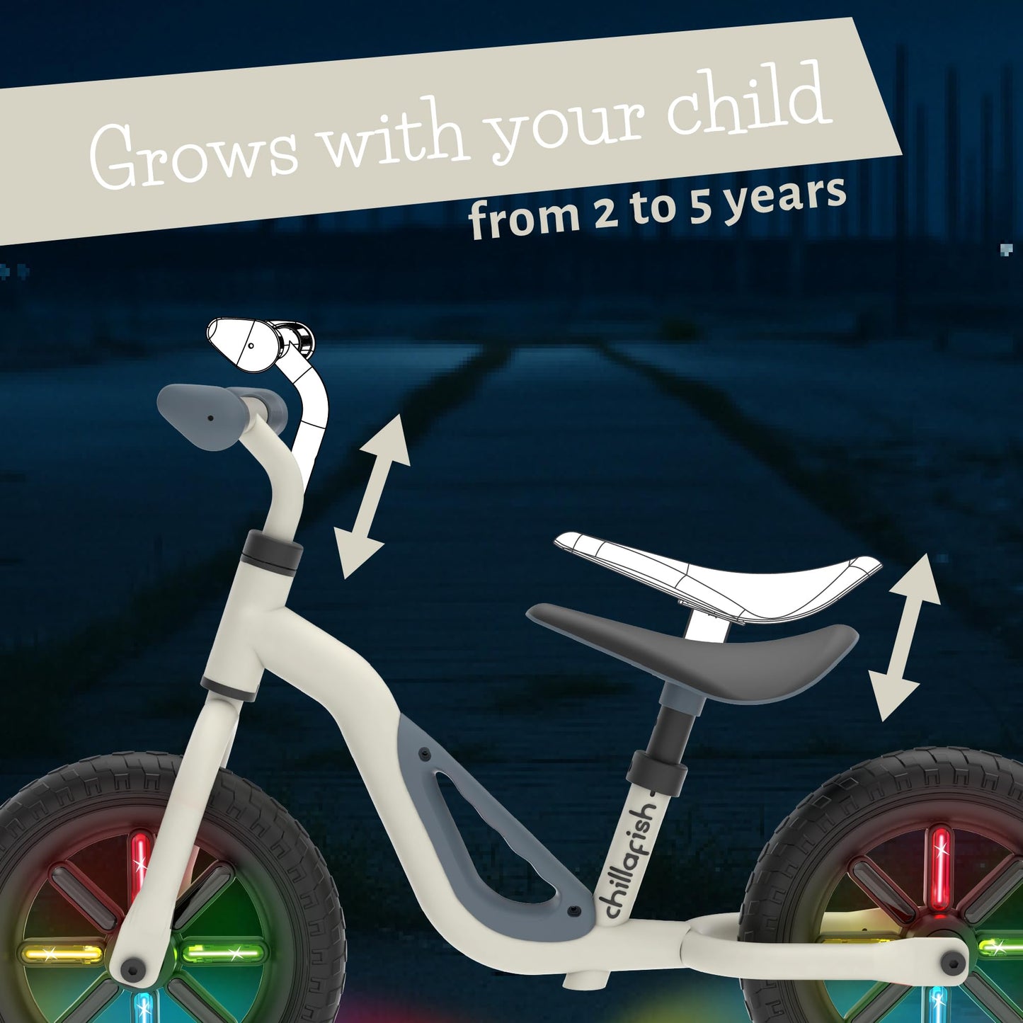 Chillafish Charlie Glow - Light-Up Balance Bike, Adjustable, No-Puncture Tires (18-48 Months)