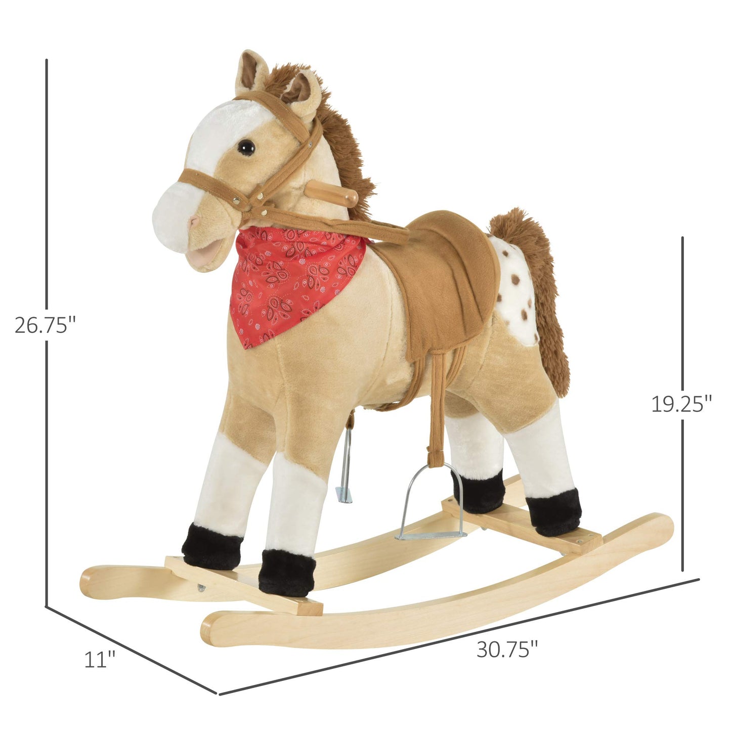 Qaba Kids Plush Ride-On Rocking Horse Toy Cowboy Rocker With Fun Realistic Sounds For Child 3-6 Years Old, Beige