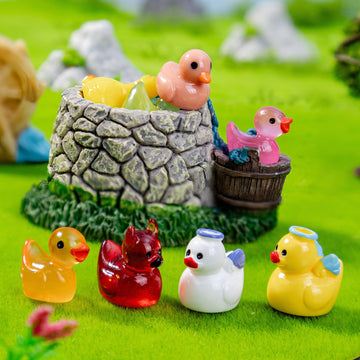 122 PCS Mini Ducks Resin,Colorful Multiple Styles Tiny Animals,Little Small Cute Duck Decoration Pattern, Sunglasses, Shiny, Pro