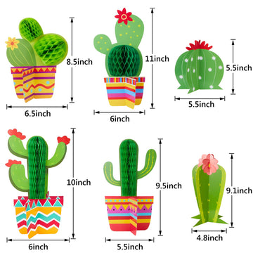 Gejoy 6 Pieces Cactus Party Decorations Cactus Honeycomb Table Centerpieces Paper Cutouts for Back to School Fiesta Cinco De May