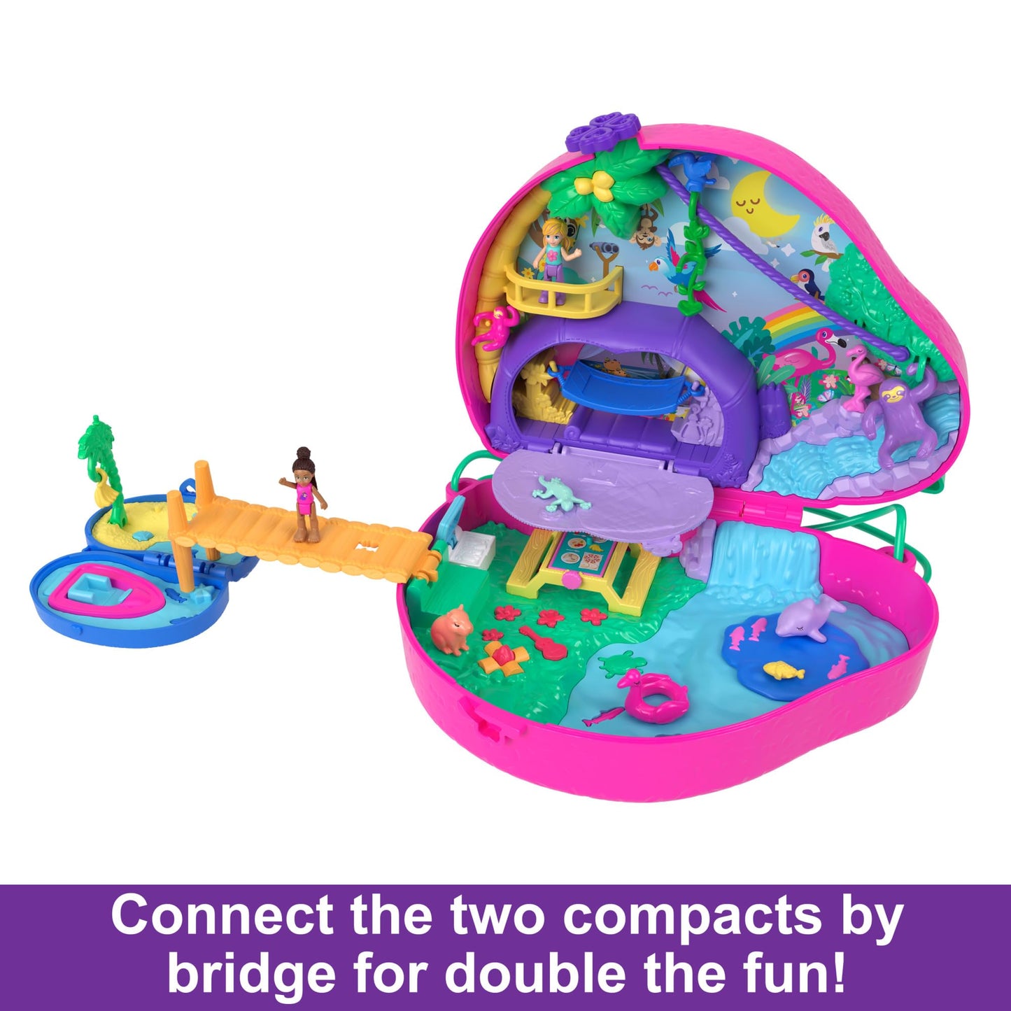Polly Pocket Playset & Travel Toy With 2 Micro Dolls & 12 Accessories, Animal Toy, Sloth 2-In-1 Purse Compact