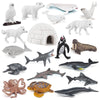 Arctic Sea Animal Figurines Set Small Cake Toppers 19Pcs Christmas Toy Gift Polar Bear Figurine Plastic Arctic Fox Figure Pengui