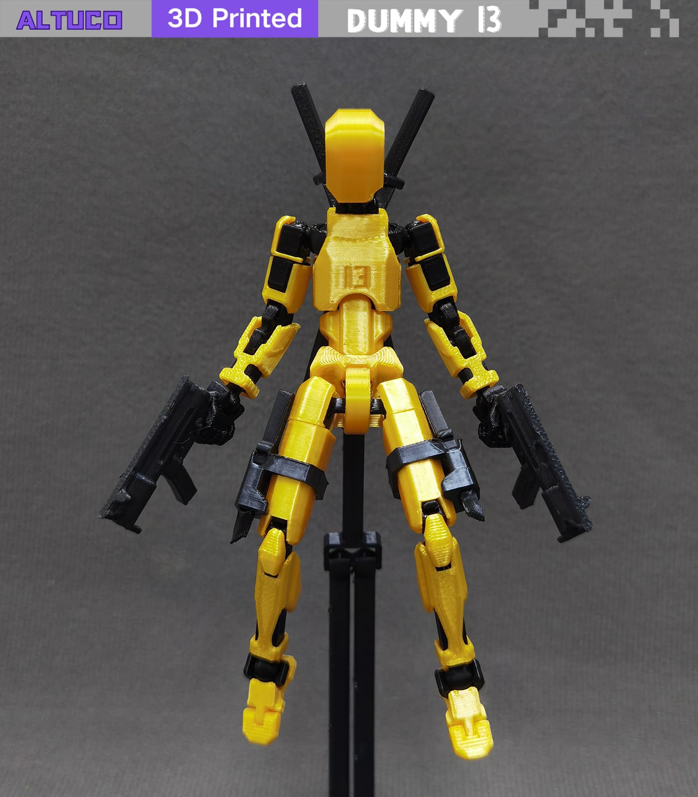 Altuco T13 Action Figure With Lots Of Accessories,3D Printed Multi-Jointed Titan13 Figure,Gold Dummy 13 Desktop Decorative Toy