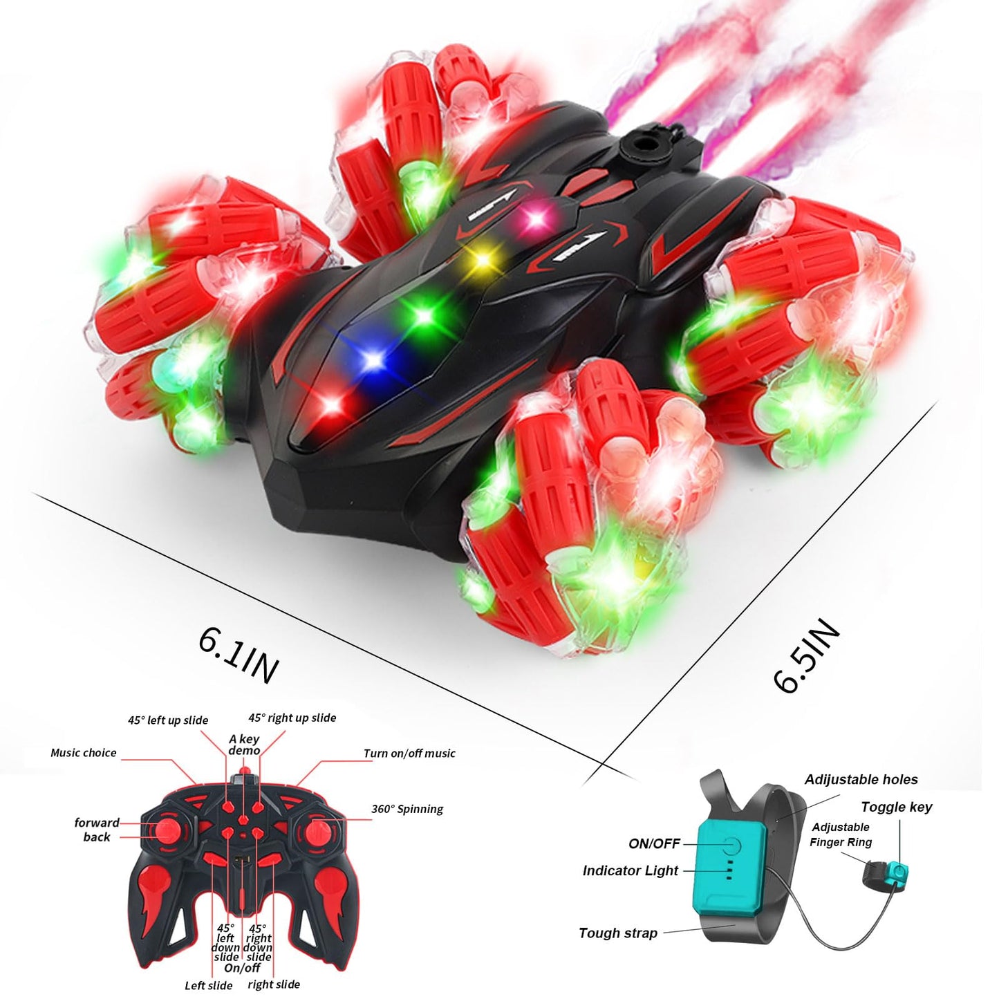 Zokugar Upgraded Gesture Sensing RC Stunt Car,360Double-Sided Spray Driving Hand Controlled RC Car Glove Controlled Twist Remote