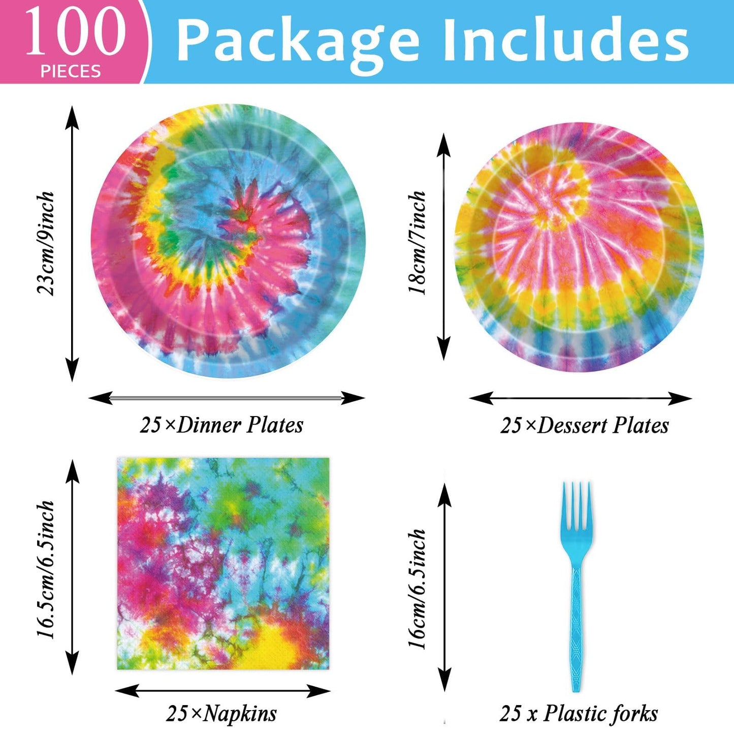 25 Guests Tie Dye Party Supplies Tie Dye Birthday Party Plates And Napkins Forks For Girls Tie Dye Birthday Party Decorations Ti