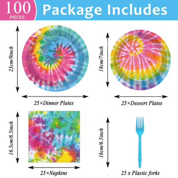 25 Guests Tie Dye Party Supplies Tie Dye Birthday Party Plates And Napkins Forks For Girls Tie Dye Birthday Party Decorations Ti