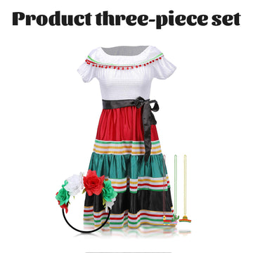 stepsin Traditional Mexican Dress for Girls Folklorico Dance Dress Cinco De Mayo Girls Party Costume Mexican Fiesta Dress Kit