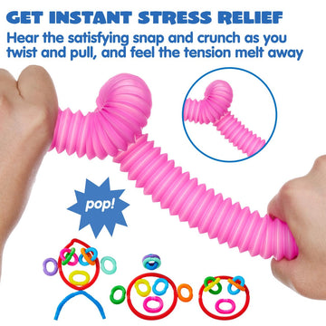 Joyin 9 Pack Pop Tubes Sensory Toys (Large), Fidget Tubes Party Favors - 9 Colors, Connectable And Extendable For Stress Relief - Perfect For Party, Classroom Exchange, School Reward