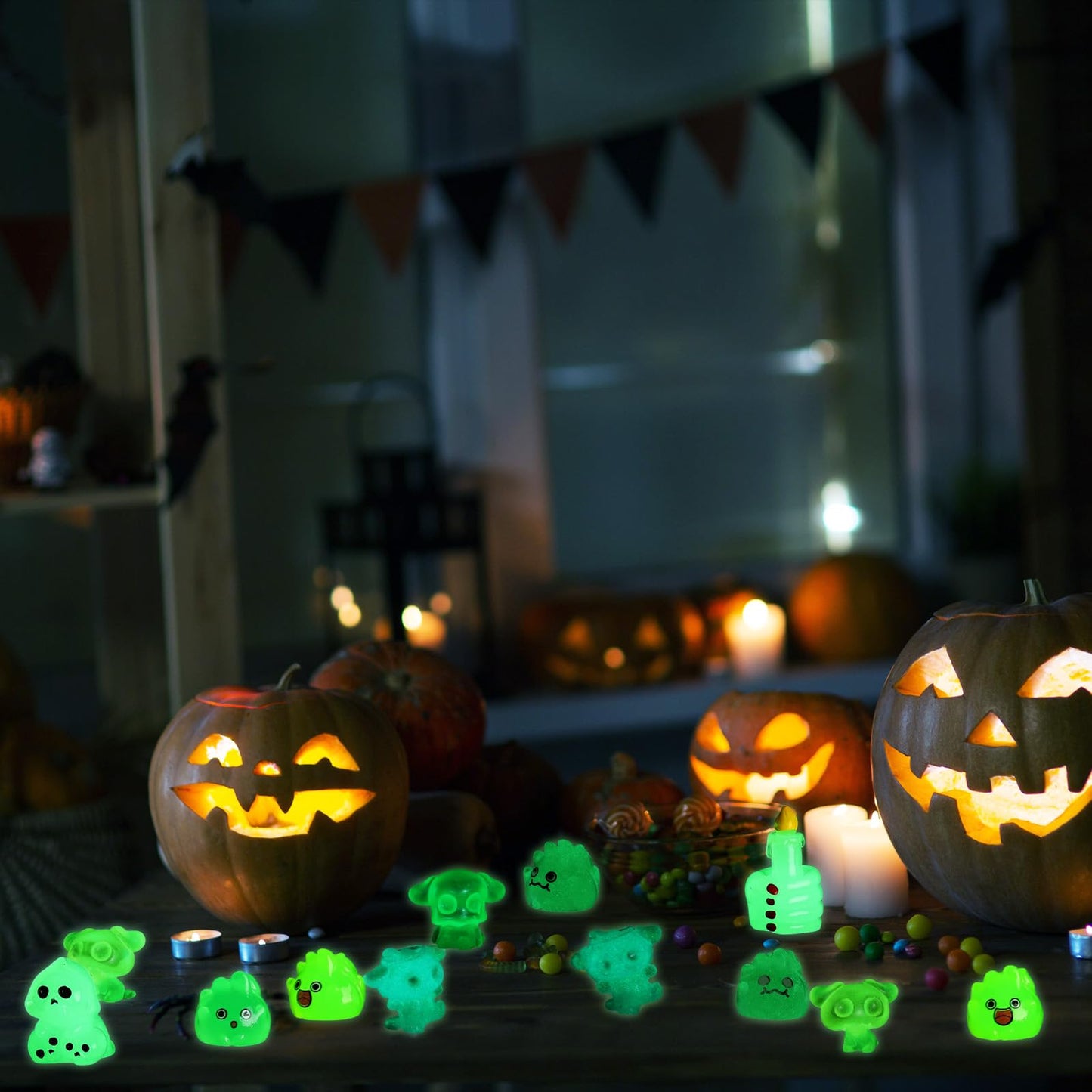 Sonwyoung 58 Pcs Halloween Luminous Mini Toys Glow In Dark Tiny Resin Figures Set Fairy House Diorama Accessories Ornament For G