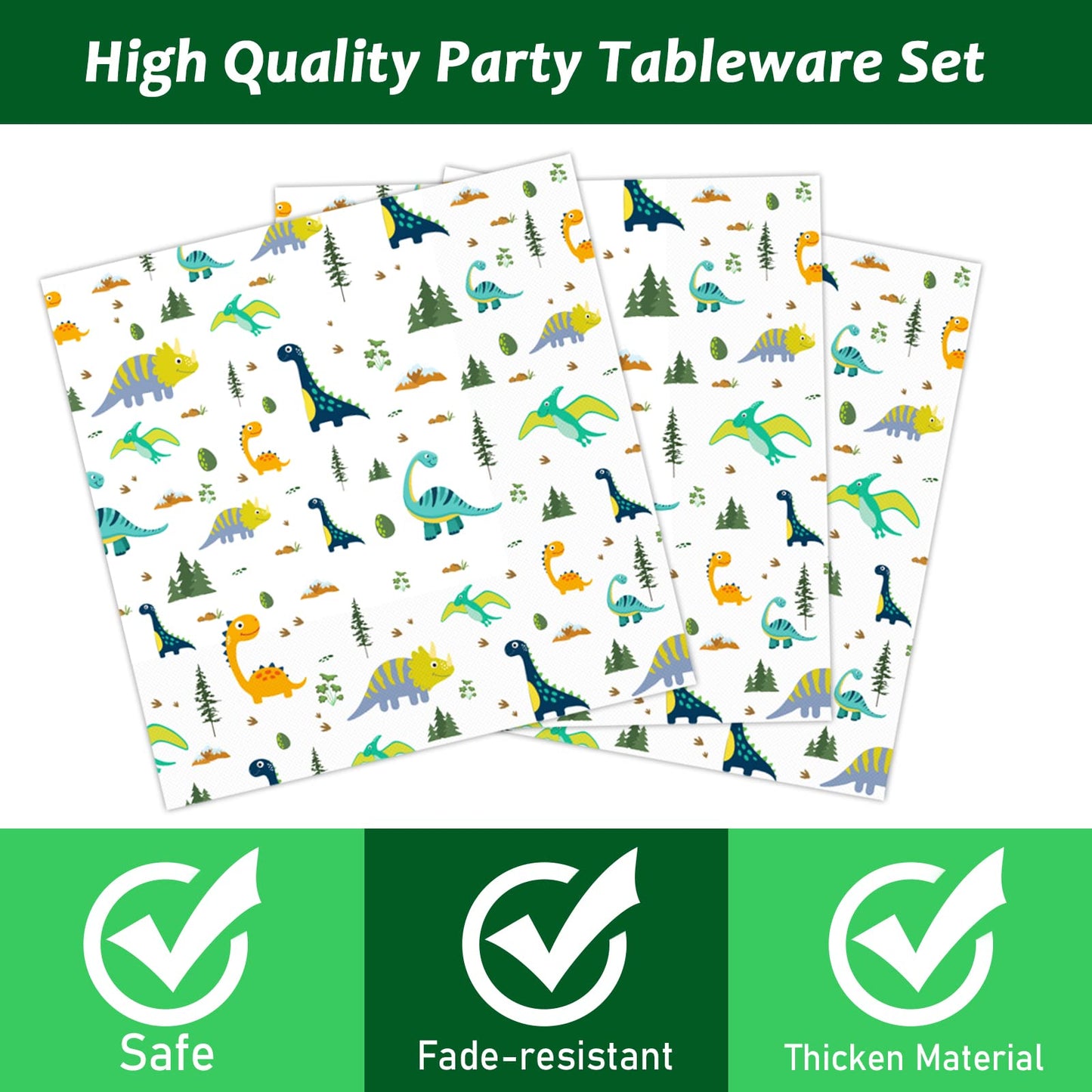 Wiooffen 96 Pcs Dinosaur Party Plates Napkins Watercolor Dinosaur Birthday Tableware Supplies Set Cartoon Dinosaur Disposable Di