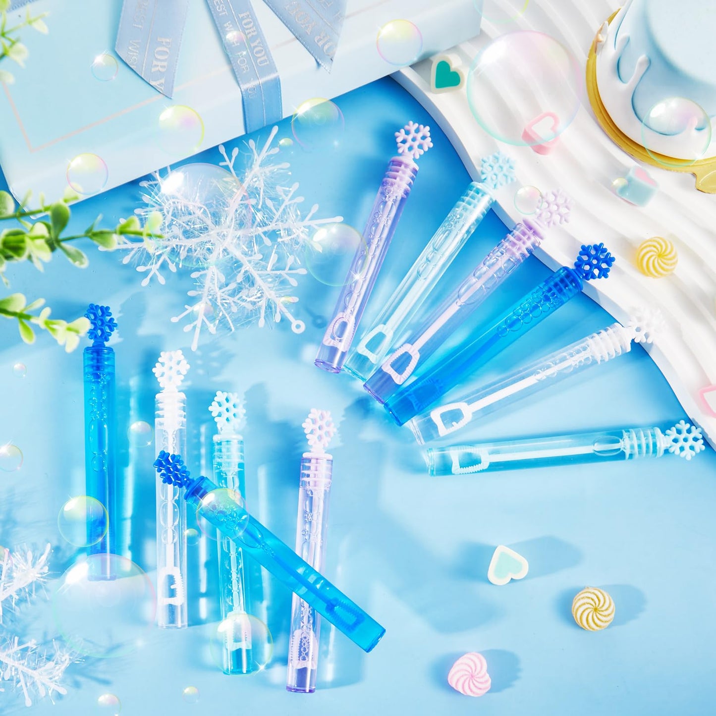 120 Pack Bubble Wands Bulk For Kids Winter Party Favors Snowflake-Shaped Bubble Wands Goodie Bags Stuffers For Birthday Party Su