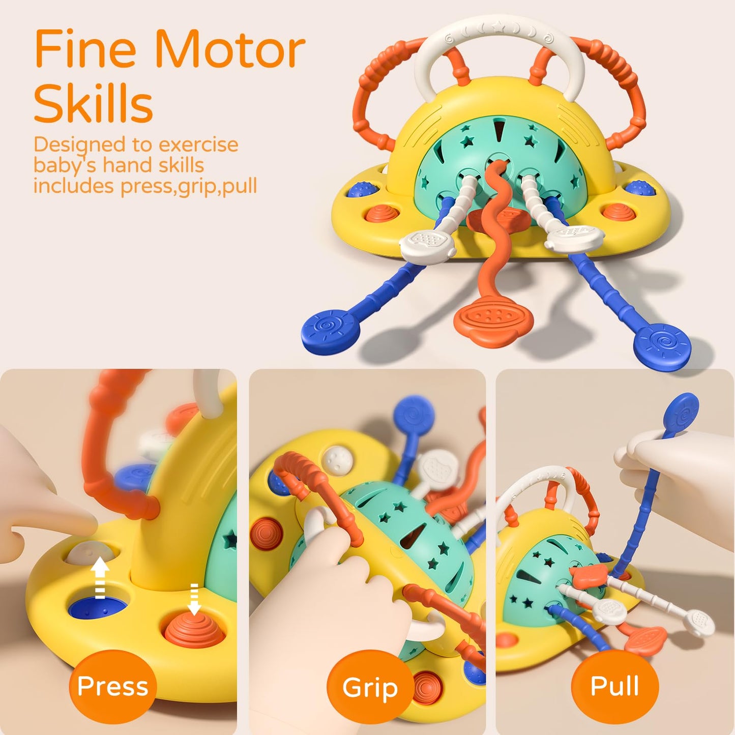 Vomii High Chair Toys With Suction Cup, Montessori Toys For 1 Year Old,Sensory Toys For Fine Motor Skills,Food Grade Silicone Pu