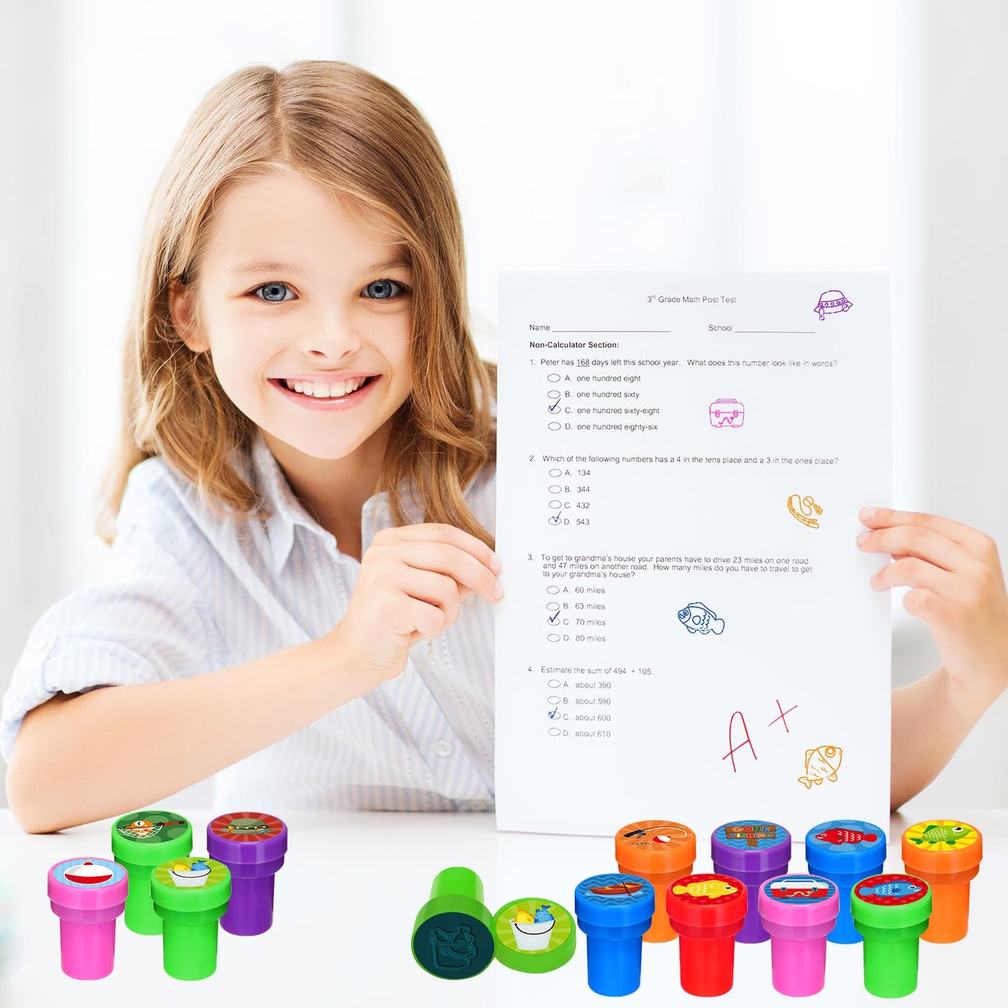 Cinrobiye 24 PCS Gone Fishing Party Stampers,Summer Fishing Birthday Favors for Boys Girls, Little Fisherman Party Supplies, Cla