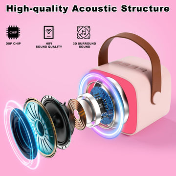 Kidsfaves Mini Karaoke Machine For Kids Adults,With 2 Wireless Microphones & Light- Bluetooth Portable Speaker Birthday Gifts Fo