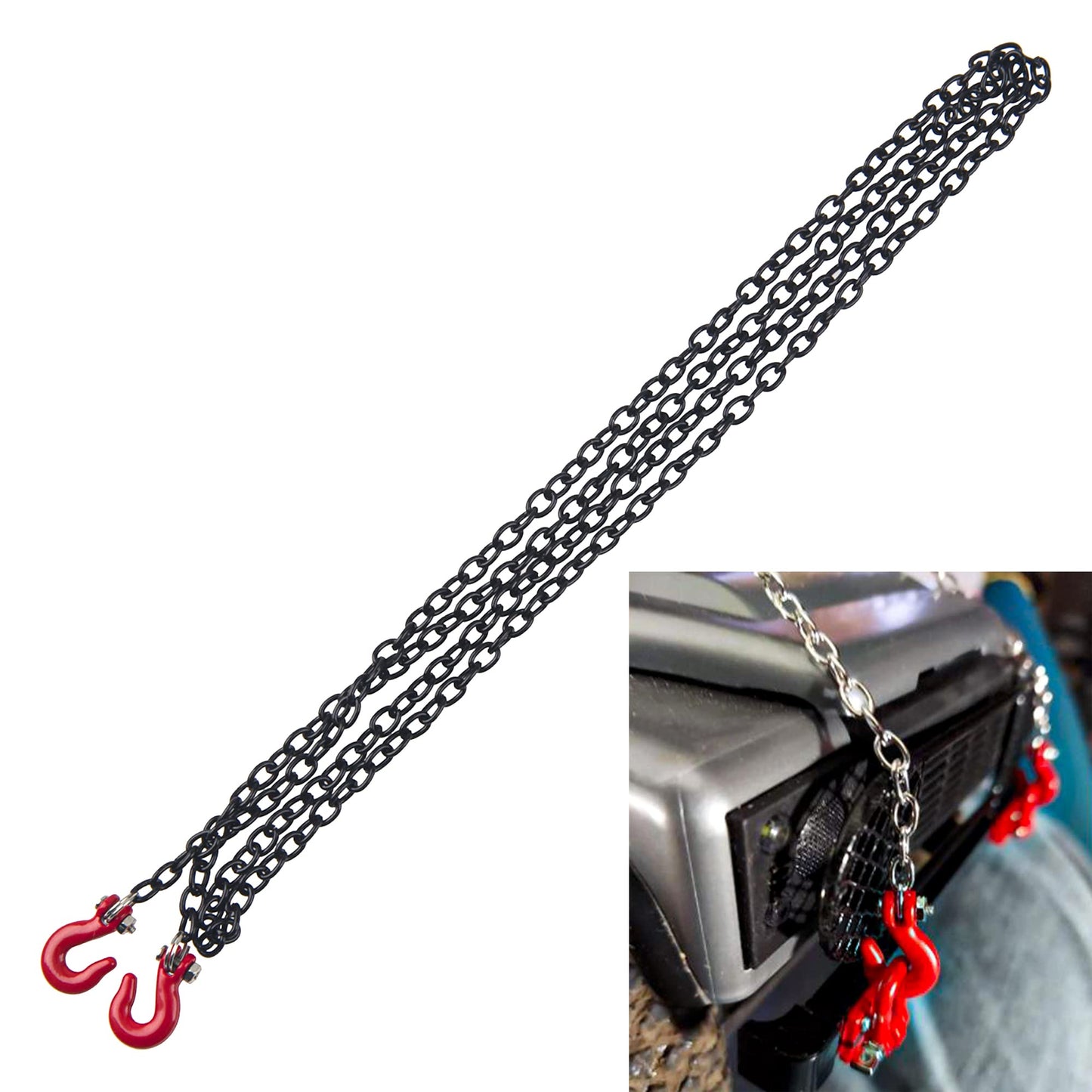 ShareGoo Mini Metal Trailer Chain with Tow Hook Decoration Accessories Compatible with Axial SCX10 HSP 94180 RC4WD D90 Traxxas T