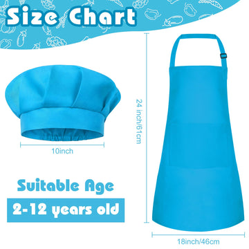 Bouiexye 3 Set Kids Apron and Chef Hat Set Children Apron Adjustable with 2 Pockets Children Chef Painting for Cooking Baking Pa