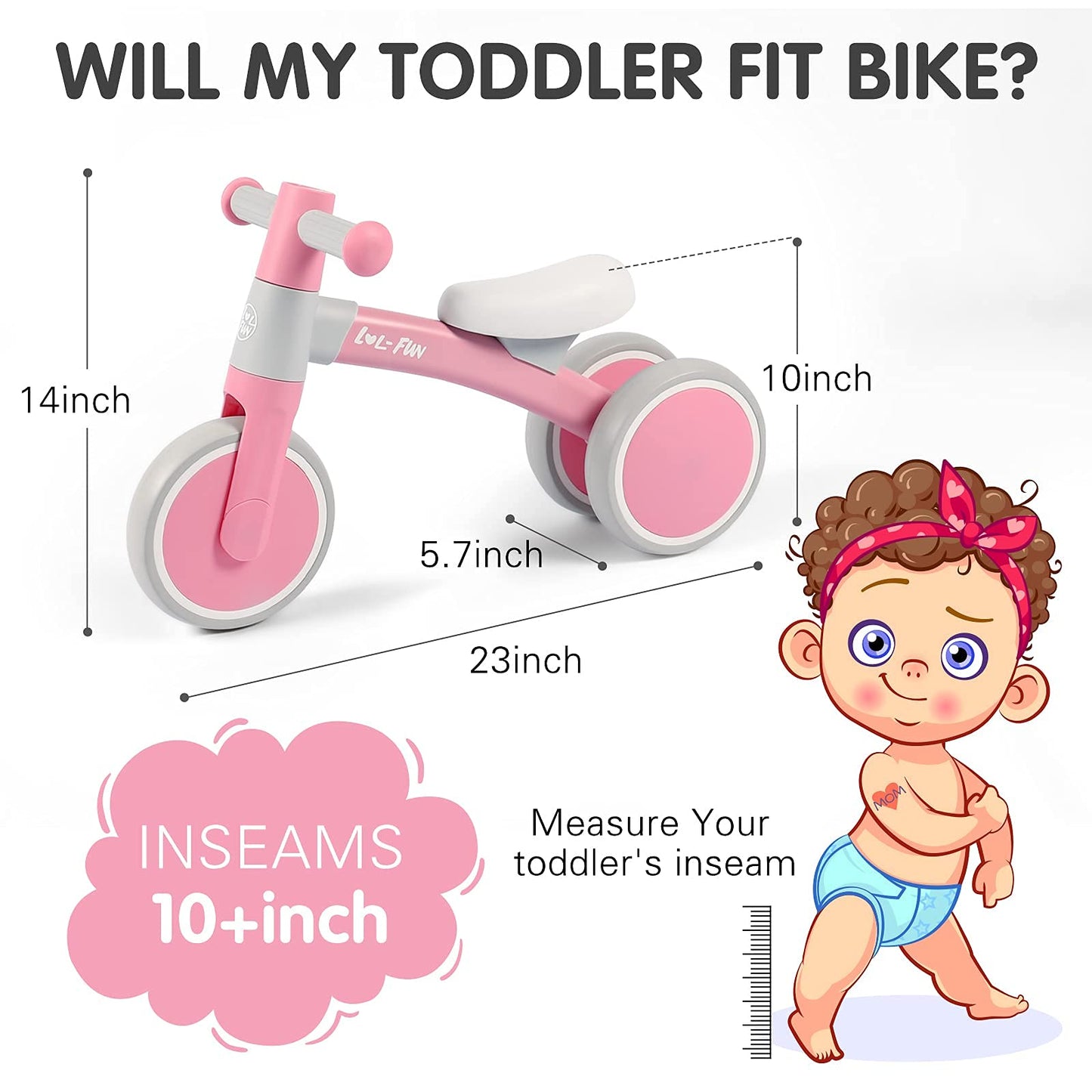 LOL-FUN Baby Balance Bike 1 Year Old Toy, Gifts for One Year Old Girl and Boys, Baby Toys 12-18 Months Birthday Gifts Pink