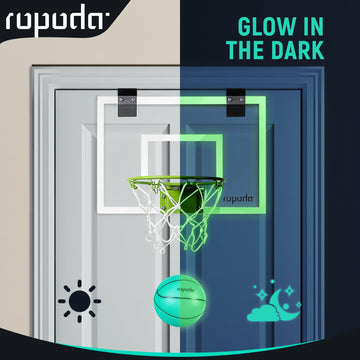 Ropoda Mini Basketball Hoop - Glow In The Dark, Over The Door Basketball Hoop Indoor, Indoor Basketball Hoop Backboards For Teens And Adults, Mini-Basketball Hoop For Kids With 4 Balls And Pump