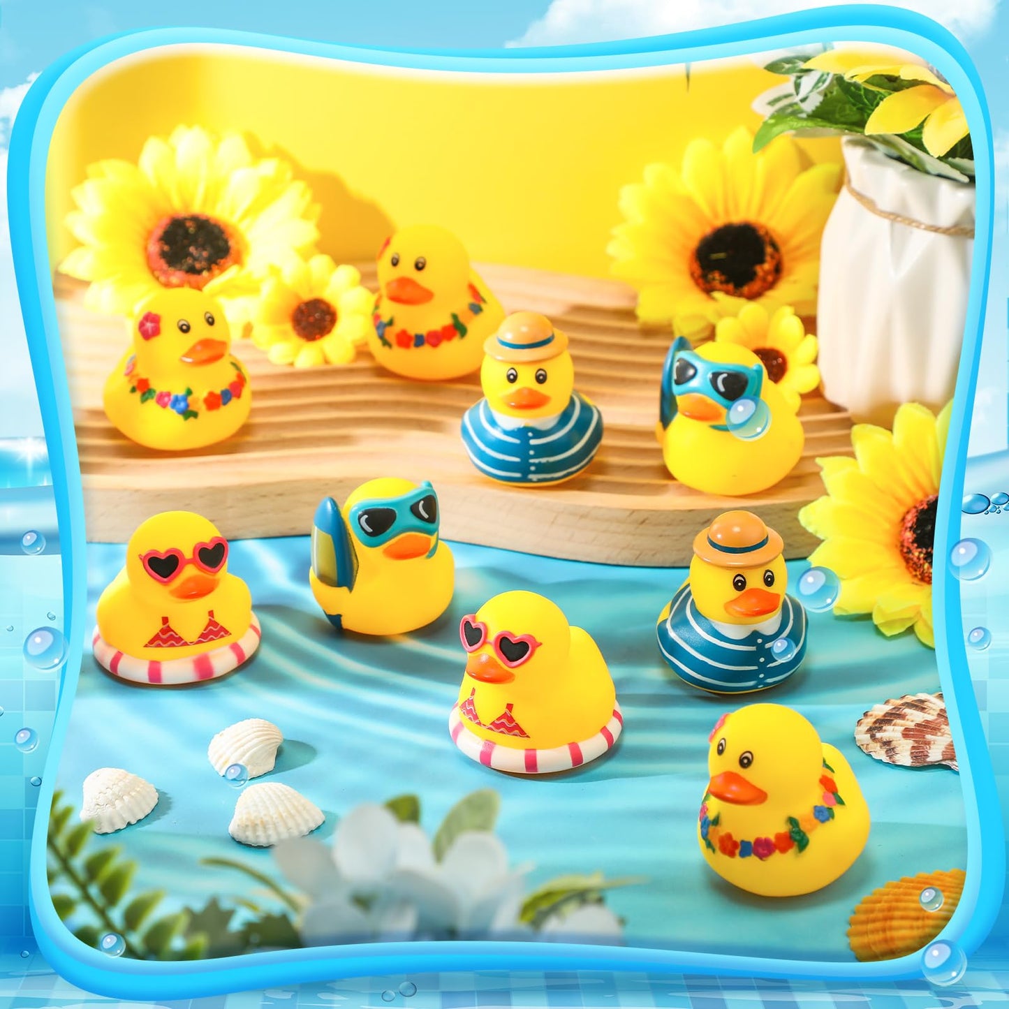 Honoson 36 Pcs Summer Beach Rubber Duckies Bulk Mini Rubber Duck Bath Toys Float Bathtub Ducky Cute Squeaky Rubber Ducky For Cla
