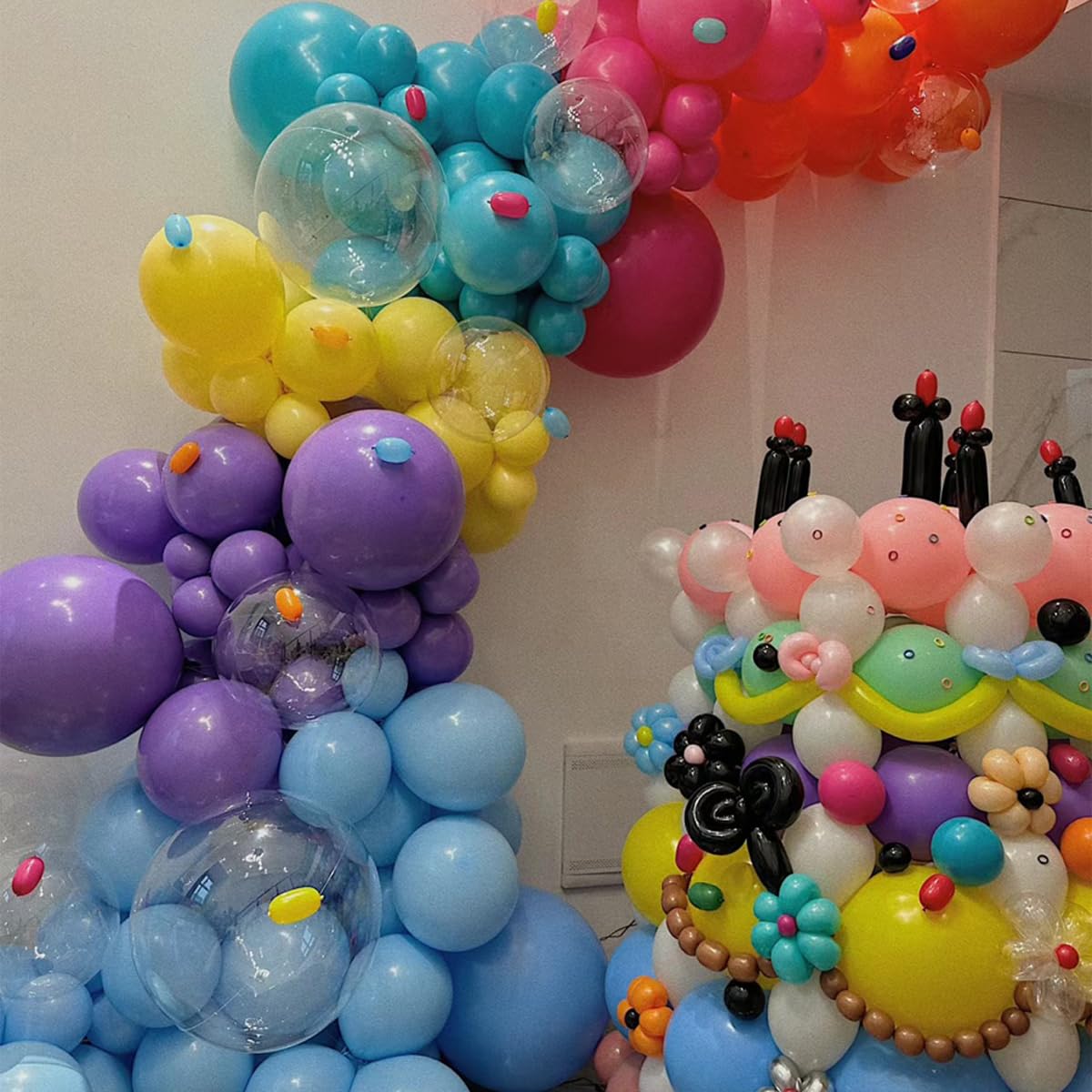 MEBAY Teal Balloons Garland Kit, 156Pcs Latex Balloons, 18-5 Inch Sizes, Turquoise Blue, Macaron Yellow, Red, Perfect for Parties & Events