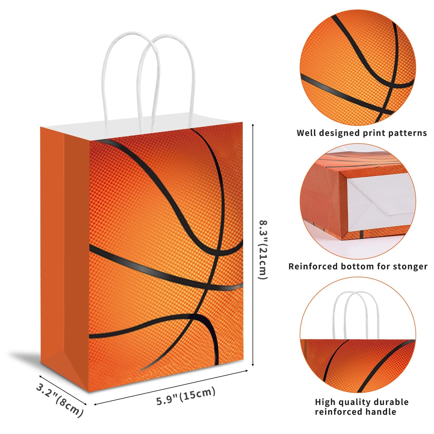 16 Pcs Basketball Gift Bags, Basketball Goodie Bags For Basketball Birthday Party Supplies, Basketball Bag For Kids Basketball,