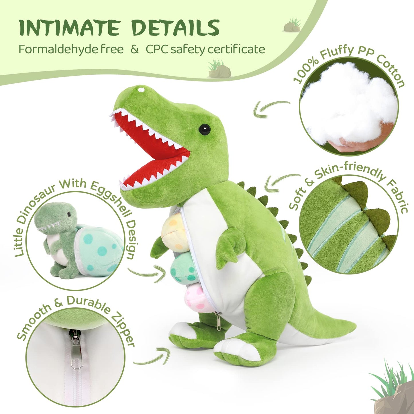 Morismos Giant Dinosaur Stuffed Animal,23.6'' Big Mommy Stuffed Dinosaurwith 3 Baby Dinosaurplush Toys & 3Eggs Plush Inside Its Zipper Tummy,Large Boy Girl Dinosaur Toysfor Kids Birthdaychristmas
