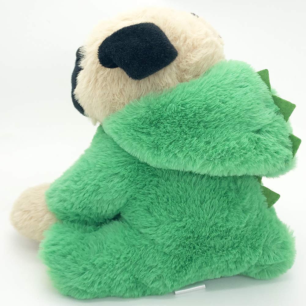 Joyamigo Pug Stuffed Animal Plush Dog Puppy Soft Cuddly Toy In Costumes Dressed As Dinosaur - Super Cute Quality Dino Teddy Plush Easter Basket Stuffers Decor