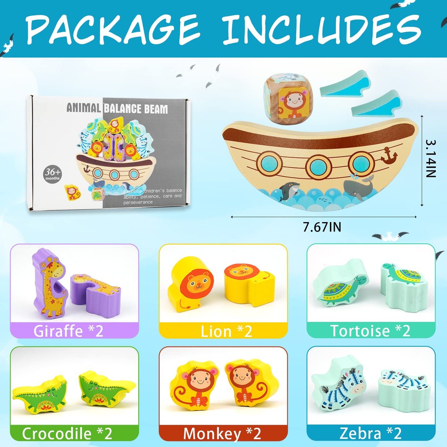 Aluabi Board Games For Kids & Adults, Noah'S Ark Wooden Balance Stacking Toys,Stacking Blocks Balance Game, Bible Story Toys Baptism Gift For Boys Girls,Fine Motor Balance Game,Easter Birthday Gift